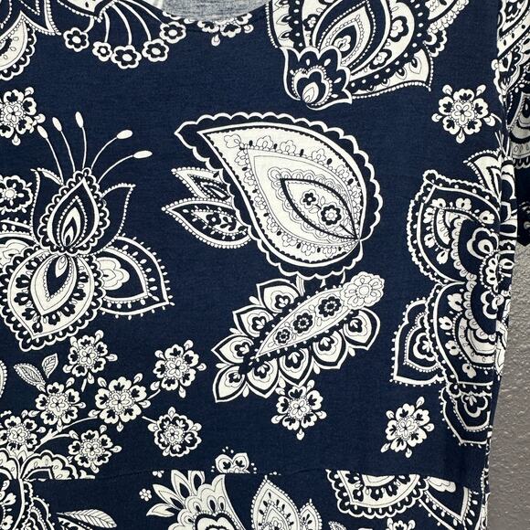 Talbot Paisley Midi Dress size Medium Blue White Pullover Stretch - Picture 4 of 5